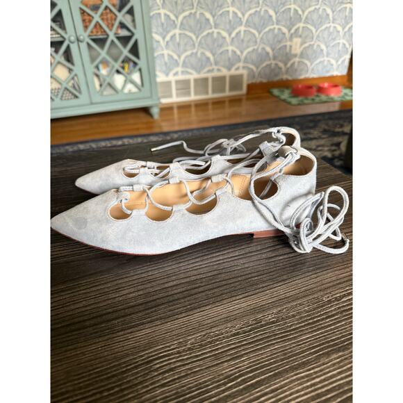 Coach Justine Ice Blue Suede Flat Lace Up Ankle Flats Sz. 9 - Picture 3 of 8